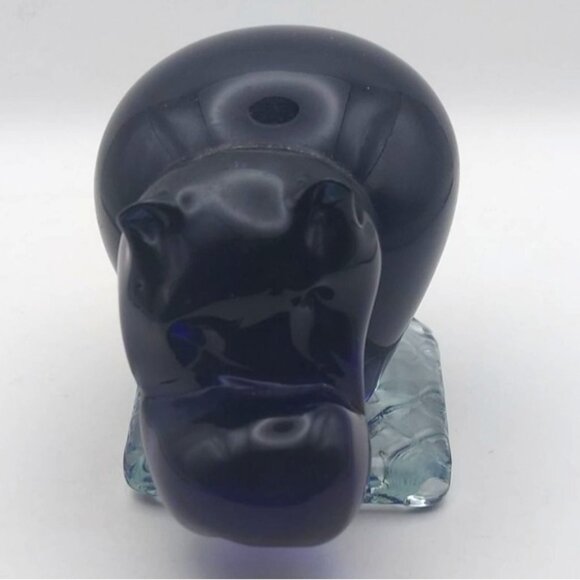 Vintage Dark Cobalt Blue Handblown Glass Hippo Bookend Paperweight Textured Base - Picture 2 of 6
